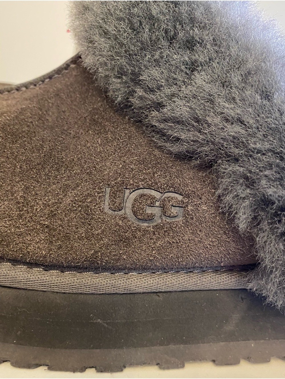 UGG Suede Shearling Bootie/Slip On in Grey With Platform Sole Size 8